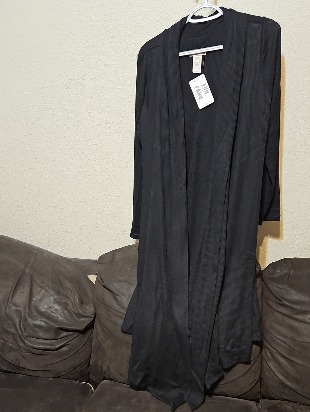 FunFash Black Long Open-Front Cardigan